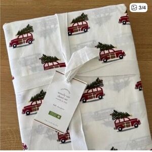 Pottery Barn Organic Percale Christmas Woody Car King Sized Sheet Set - Used
